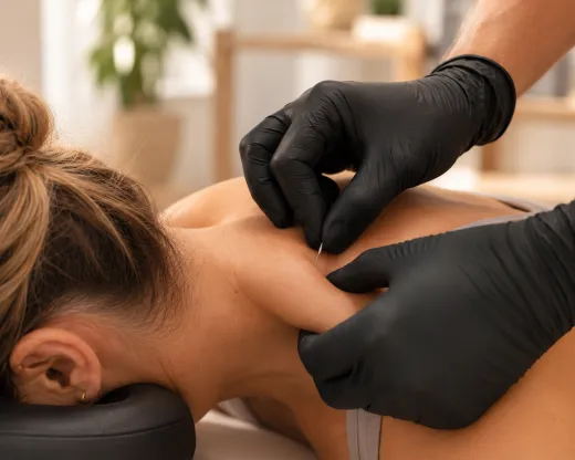 Séance de dry needling sur un muscle contracturé